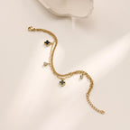 Heart Four-Leaf Clover Round Pendant Double-Layer Bracelet — Titanium Steel, 18K Gold