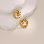 Irregular Hammered Stud Earrings — Stainless Steel, 18K Gold Plated, Bold Trendy