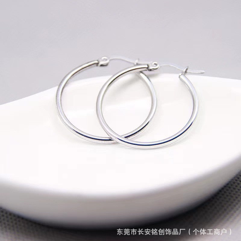 Classic Round Line Hoop Earrings — Stainless Steel, Polished, Multi-Size