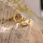 Geometric Hammered Texture Drop Earrings — Stainless Steel, 18K Gold Plated