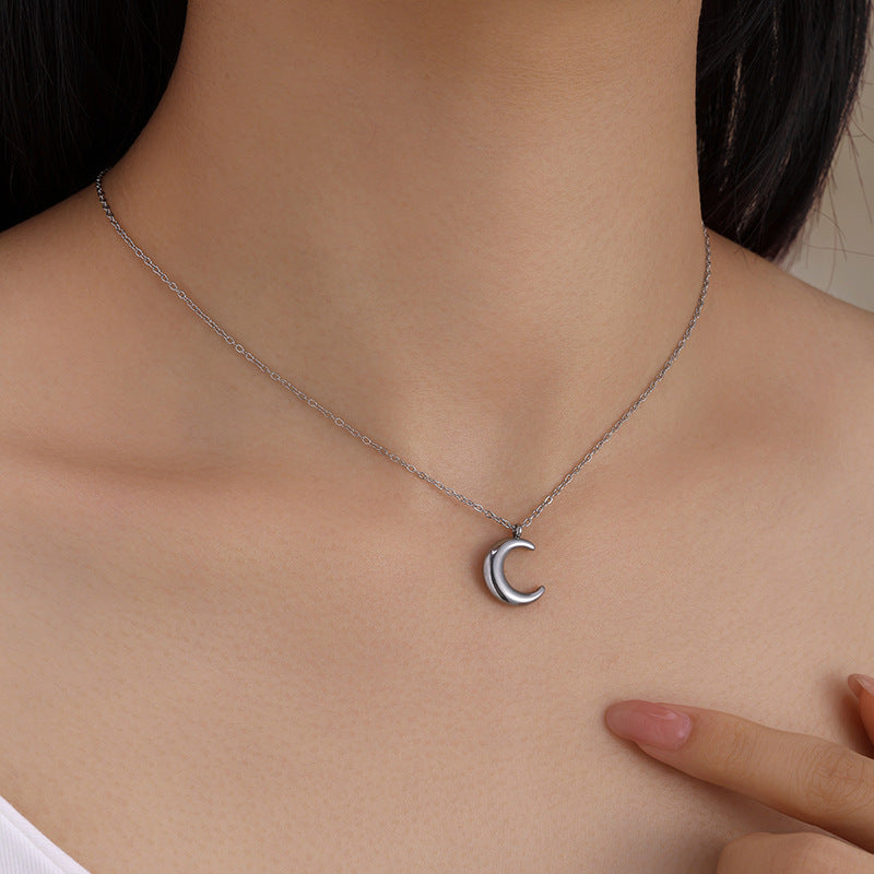 Crescent Moon Necklace — 304 Stainless Steel, 18K Gold Plated, Minimalist