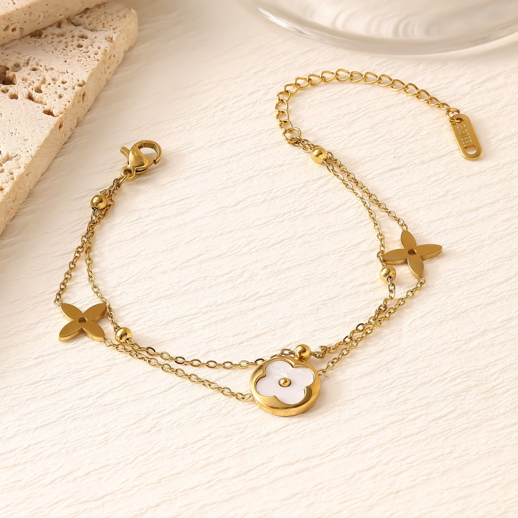 Four-Leaf Clover Titanium Steel Bracelet — 18K Gold Plated, INS Fashion, Fade-Resistant