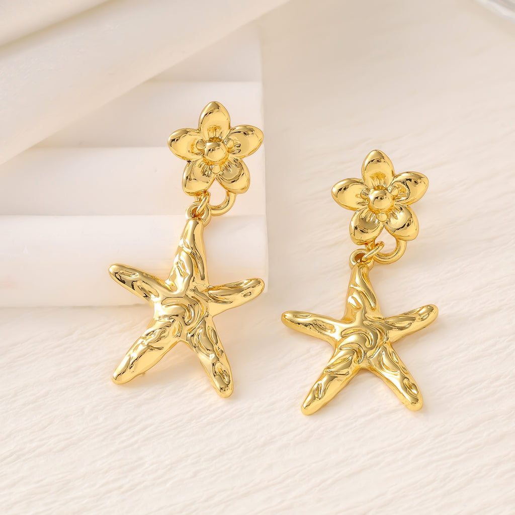 Shell & Five-Point Star Geometric Drop Earrings — Fashion Women Earrings