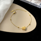 Heart Link Couple Bracelet — Titanium Steel, 18K Gold/Silver, INS Minimalist