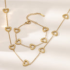 Heart Motif Necklace & Bracelet Set — Titanium Steel, 18K Gold Plated, Fade-Resistant