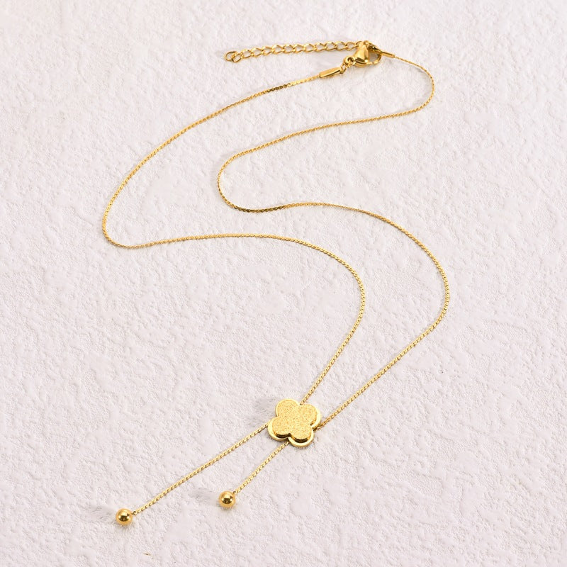 Lucky Four-Leaf Clover Tassel Titanium Steel Necklace — 18K Gold Plated, Fade-Resistant