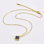 Black & White Reversible Four-Leaf Clover Necklace — Titanium Steel, Zircon, 2-in-1