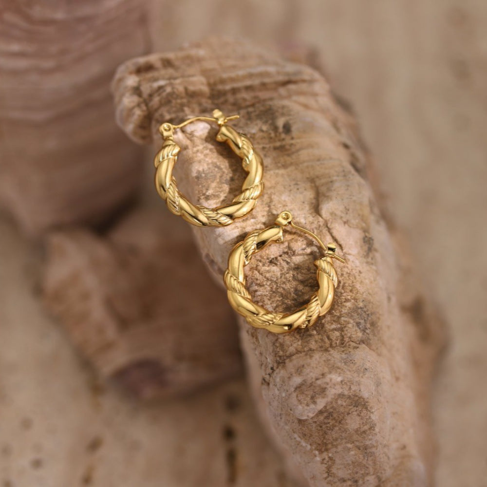 Geometric Hammered Oil-Pressed Earrings — Stainless Steel, 18K Gold Plated, Minimalist