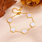 Five-Petal Flower Jewelry Set — Earrings & Bracelet & Necklace, Titanium Steel, 18K Gold