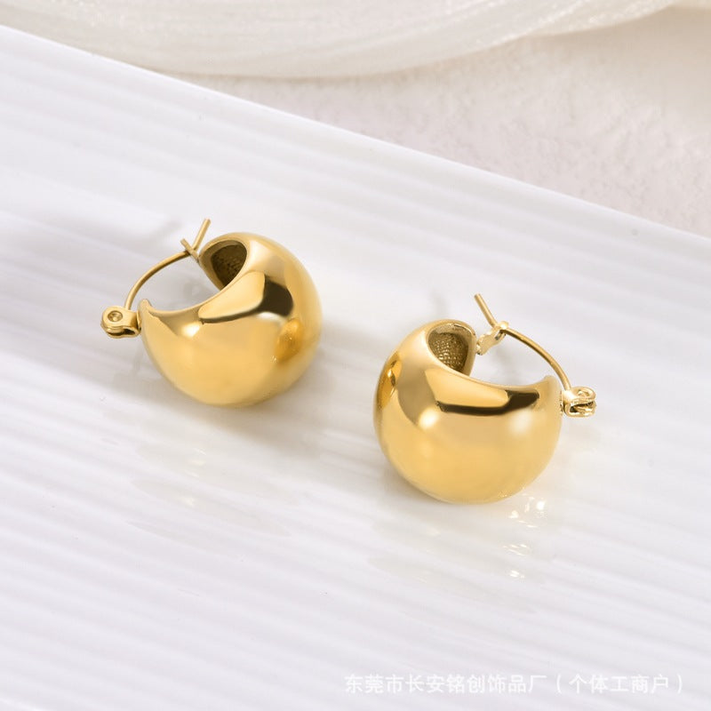 Tassel C-Shape Hoop Earrings — Stainless Steel, 18K Gold, Light Luxury