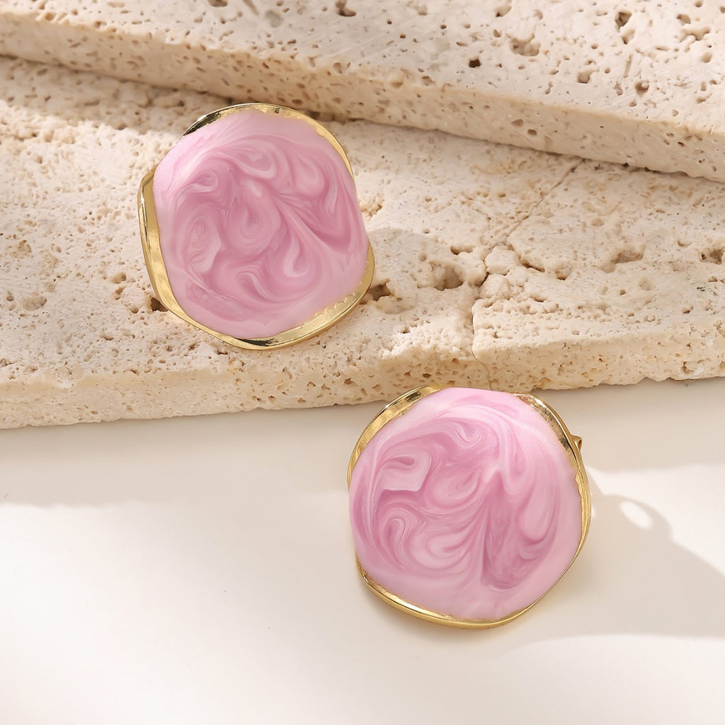 Irregular Circle Enamel Stud Earrings — 304 Stainless Steel, 18K Gold, 6 Colors