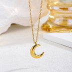 Crescent Moon Necklace — 304 Stainless Steel, 18K Gold Plated, Minimalist