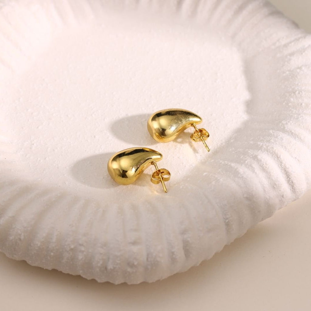 Solid Drop-Shape Stud Earrings — Stainless Steel, 18K Gold Plated, Amazon Best Seller