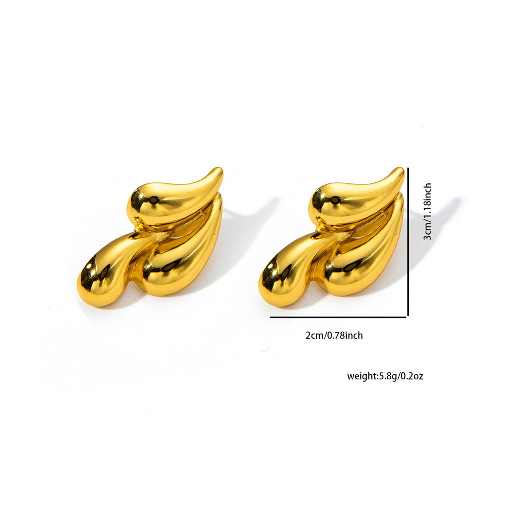 Triple Drop-Shape Stud Earrings — Stainless Steel, Trendy Irregular