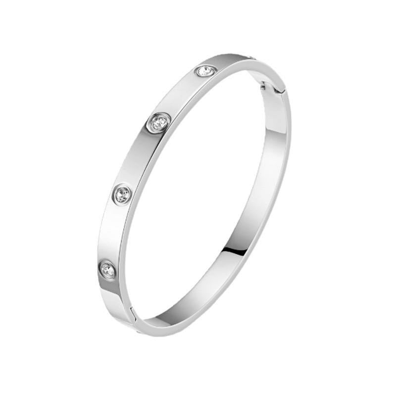 Ten-Stone Diamond Bangle Bracelet — Stainless Steel, 18K Gold Plated, Clasp Closure