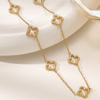 Four-Leaf Clover Necklace & Bracelet Set — Titanium Steel, 18K Gold Plated
