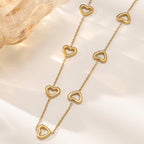 Heart Motif Necklace & Bracelet Set — Titanium Steel, 18K Gold Plated, Fade-Resistant