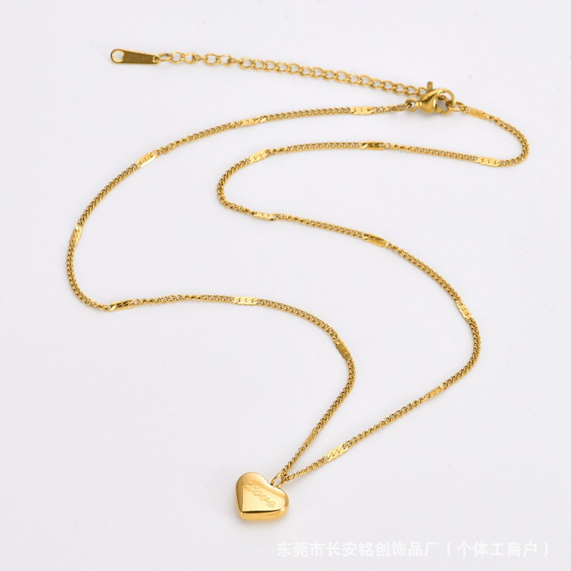 Love Heart Collarbone Necklace — Titanium Steel, Light Luxury, 18K Gold
