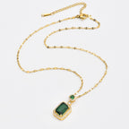 Square Zircon Pendant Necklace — 18K Gold, Titanium Steel, Green/Red