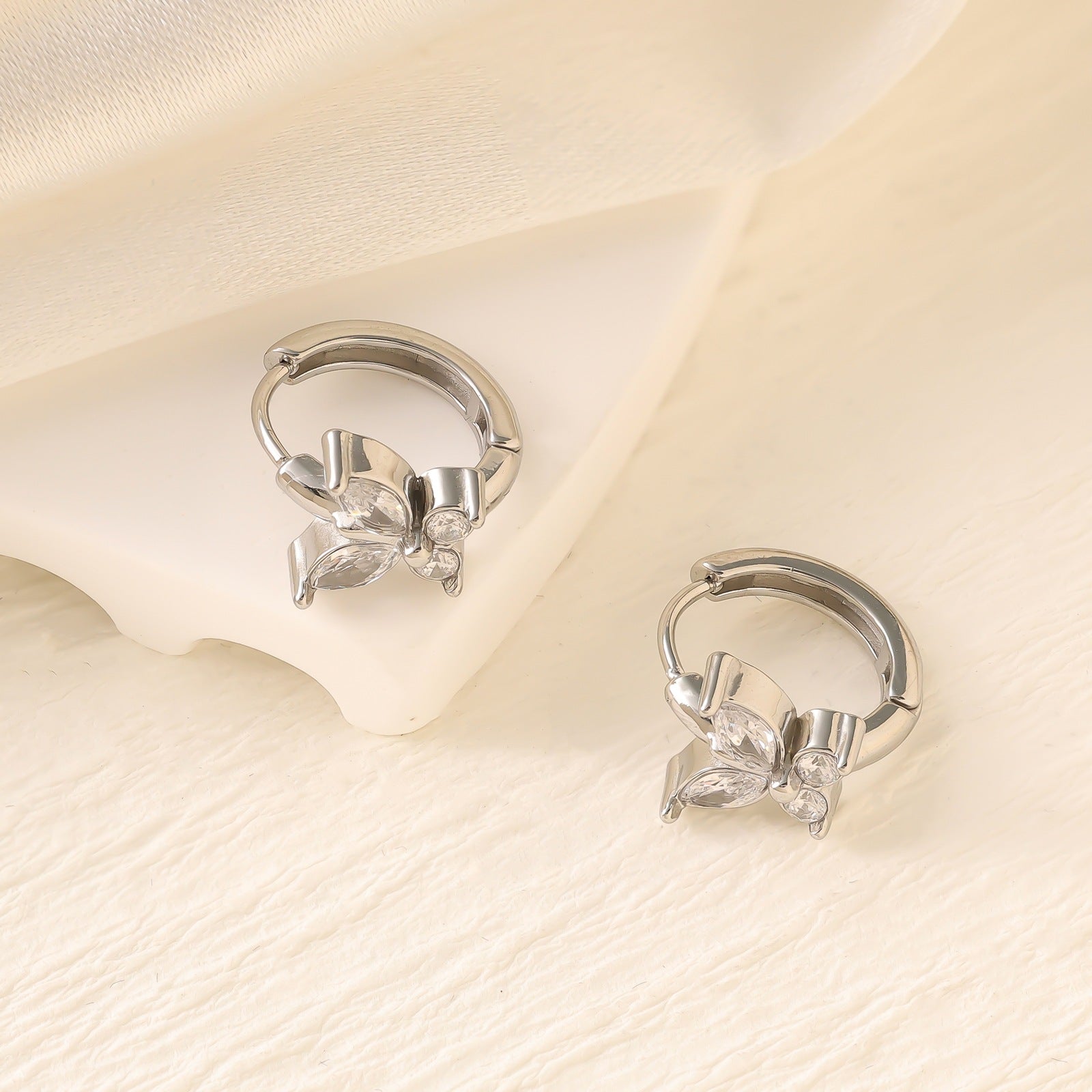 Geometric Zircon Hoop Earrings — Stainless Steel, 18K Gold Plated, Versatile