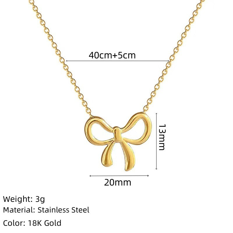 Butterfly Bow Pendant Knot Necklace — 18K Gold Plated, Minimalist Collarbone Chain