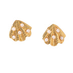 French Pearl & Bow Irregular Stud Earrings — Stainless Steel, Shell & Flower Motif