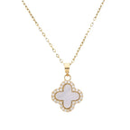 Black & White Reversible Four-Leaf Clover Necklace — Titanium Steel, Zircon, 2-in-1