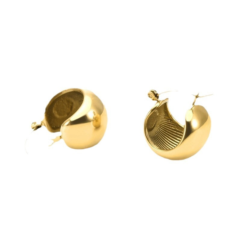Tassel C-Shape Hoop Earrings — Stainless Steel, 18K Gold, Light Luxury