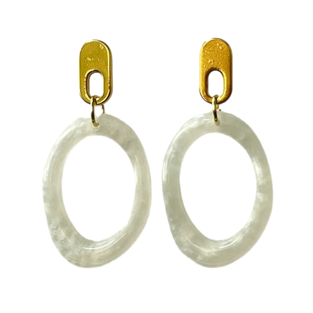Resin Amber Square Stud Earrings — 304 Stainless Steel, Light Luxury