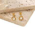 Rose & Pearl Screw-Back Stud Earrings — 304 Stainless Steel, 18K Gold Plated