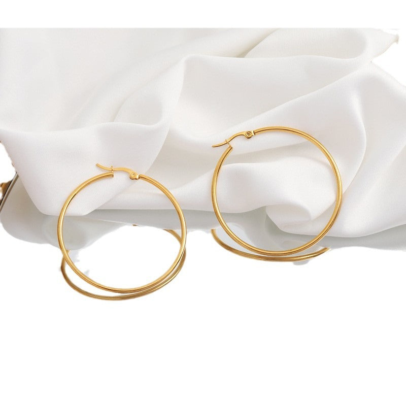 Classic Round Line Hoop Earrings — Stainless Steel, Polished, Multi-Size