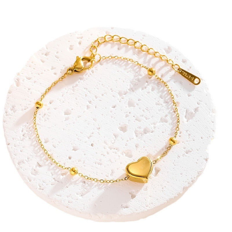 Heart Link Couple Bracelet — Titanium Steel, 18K Gold/Silver, INS Minimalist