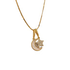 Moon & Star Pendant Necklace — Titanium Steel, 18K Gold, Light Luxury Collarbone Chain