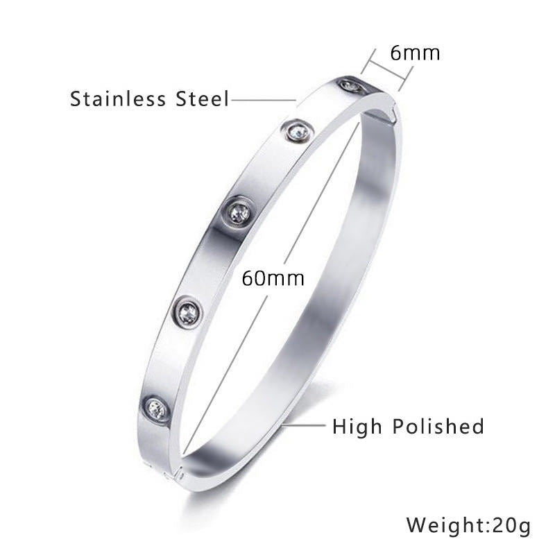 Ten-Stone Diamond Bangle Bracelet — Stainless Steel, 18K Gold Plated, Clasp Closure