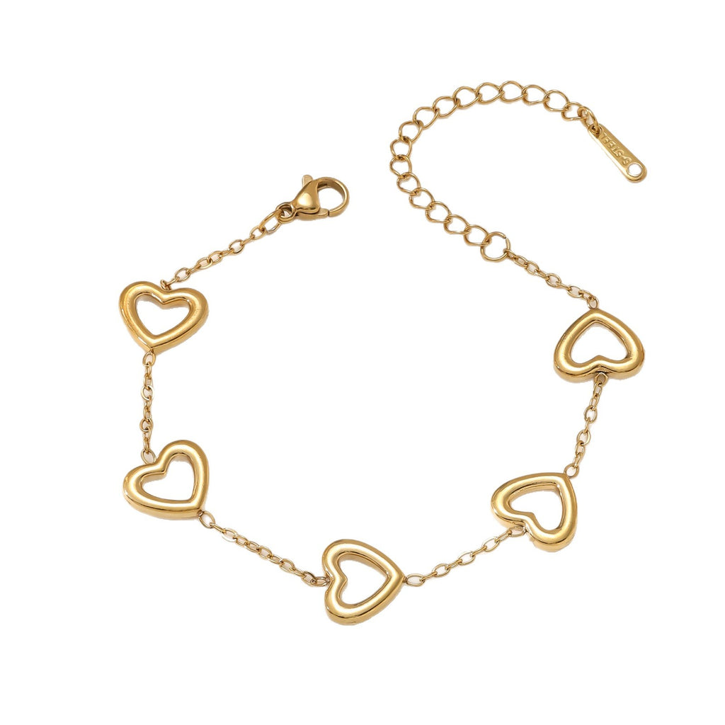 Heart Motif Necklace & Bracelet Set — Titanium Steel, 18K Gold Plated, Fade-Resistant