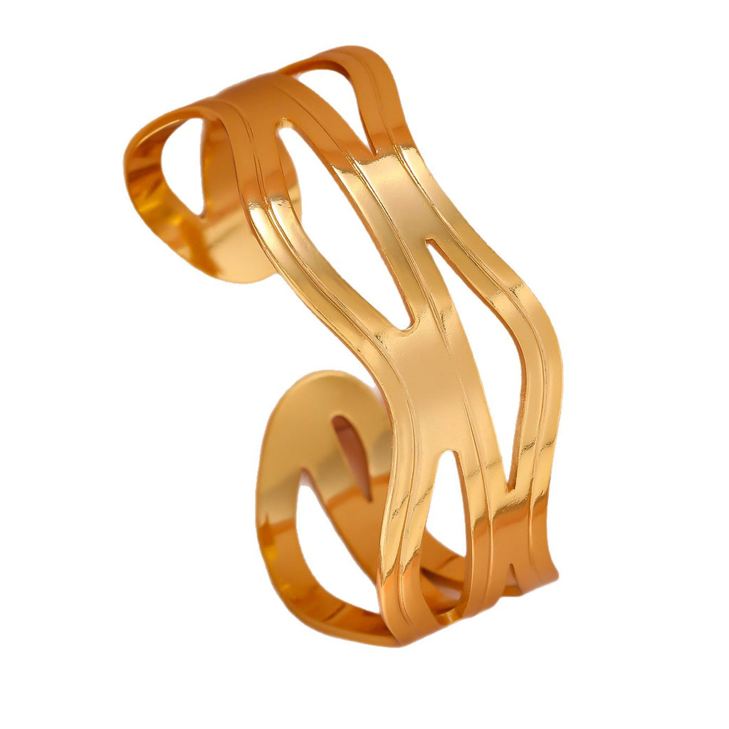 Statement 304 Stainless Steel Open Bangle — Wide, Trendy, High-End