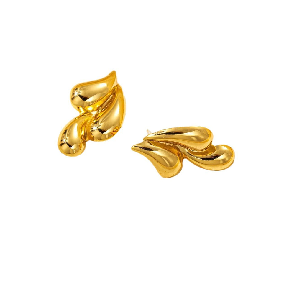 Triple Drop-Shape Stud Earrings — Stainless Steel, Trendy Irregular