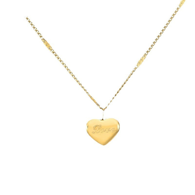 Love Heart Collarbone Necklace — Titanium Steel, Light Luxury, 18K Gold