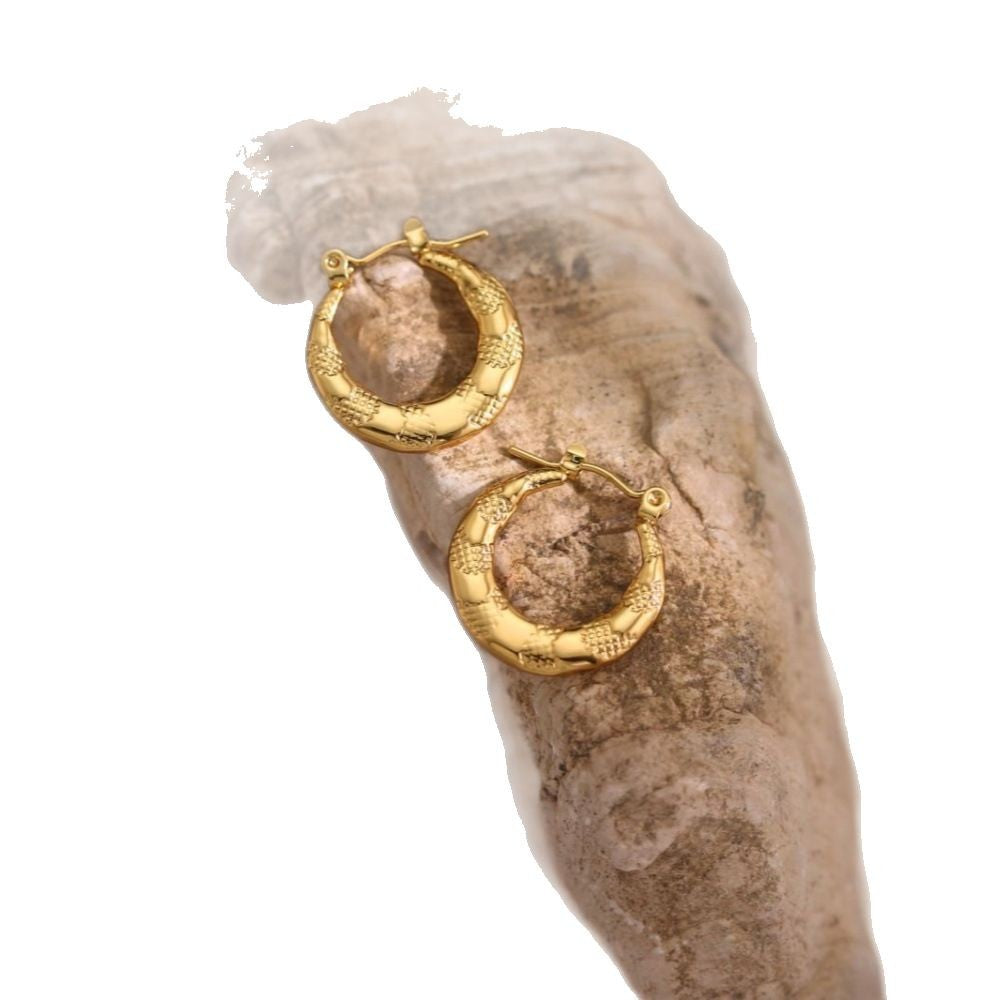 Geometric Hammered Oil-Pressed Earrings — Stainless Steel, 18K Gold Plated, Minimalist