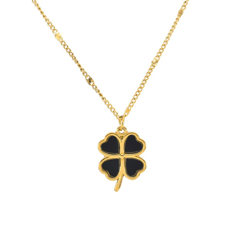 Lucky Four-Leaf Clover White Shell Necklace — Titanium Steel, 18K Gold Plated