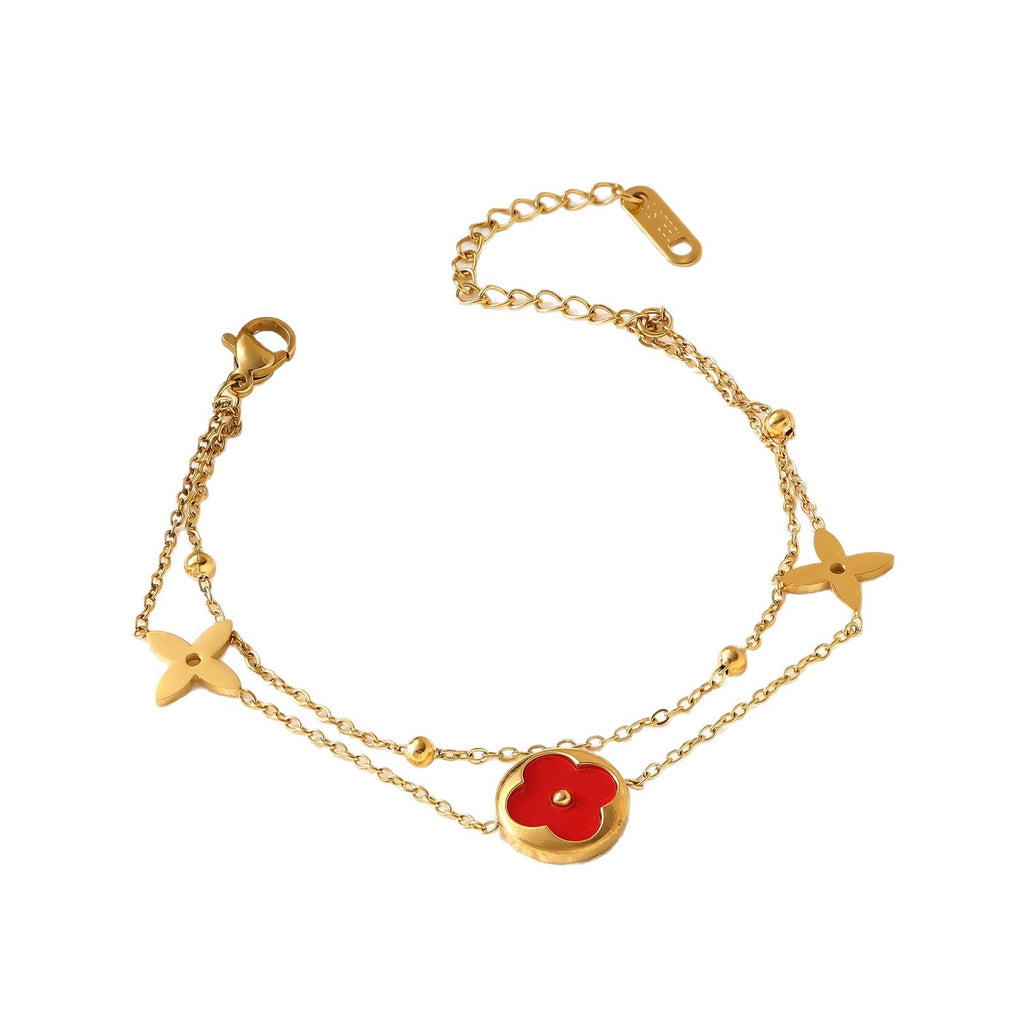 Four-Leaf Clover Titanium Steel Bracelet — 18K Gold Plated, INS Fashion, Fade-Resistant