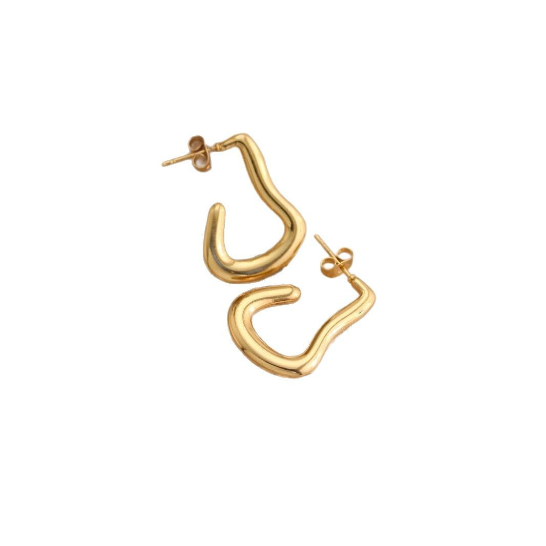 Geometric Hammered Texture Drop Earrings — Stainless Steel, 18K Gold Plated