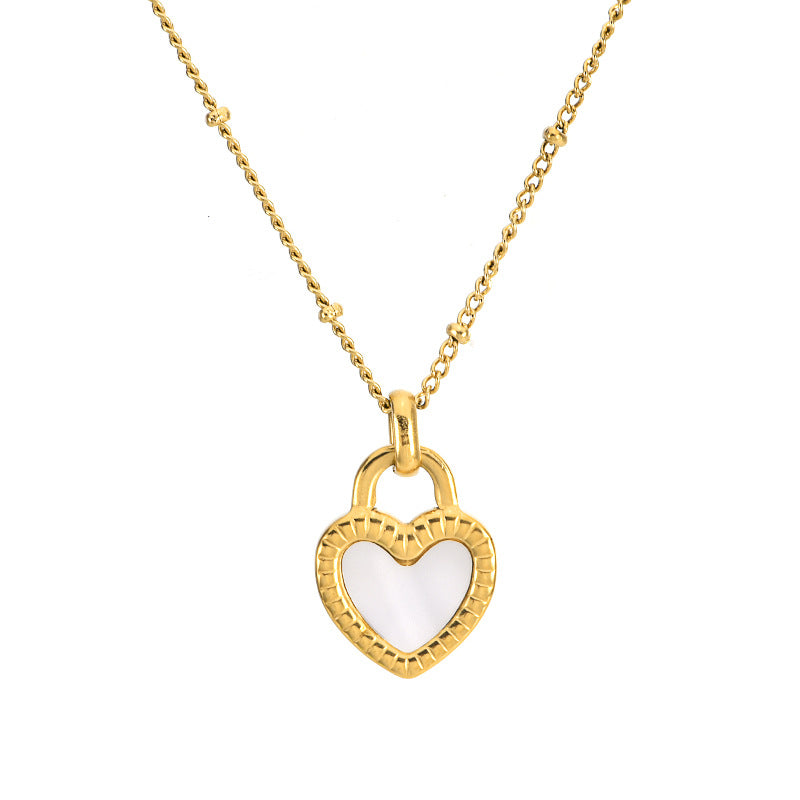 Double-Sided Shell & Heart Titanium Steel Necklace — 18K Gold Plated