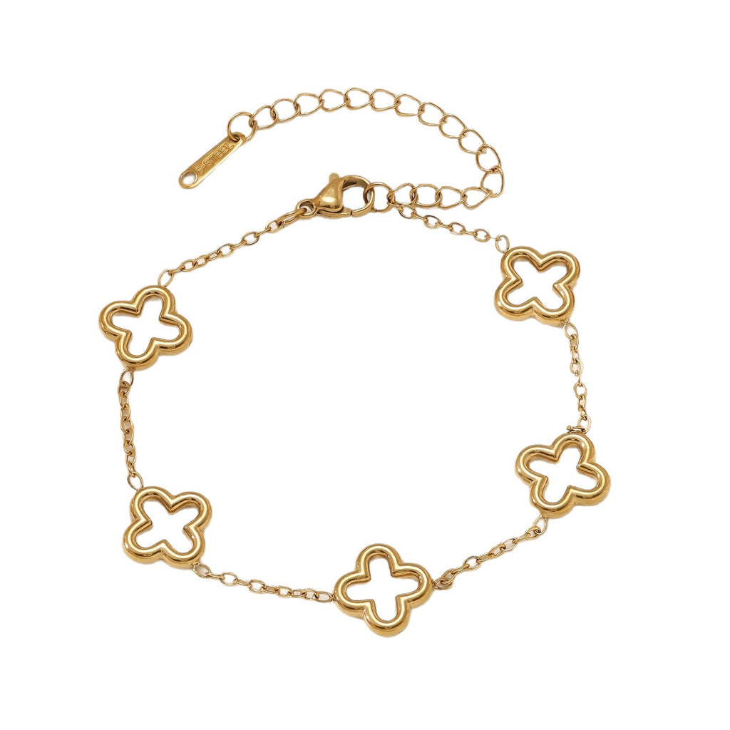 Four-Leaf Clover Necklace & Bracelet Set — Titanium Steel, 18K Gold Plated
