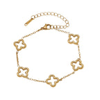 Four-Leaf Clover Necklace & Bracelet Set — Titanium Steel, 18K Gold Plated