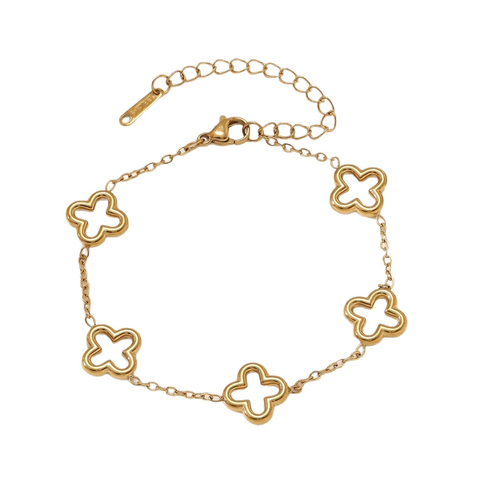 Four-Leaf Clover Necklace & Bracelet Set — Titanium Steel, 18K Gold Plated