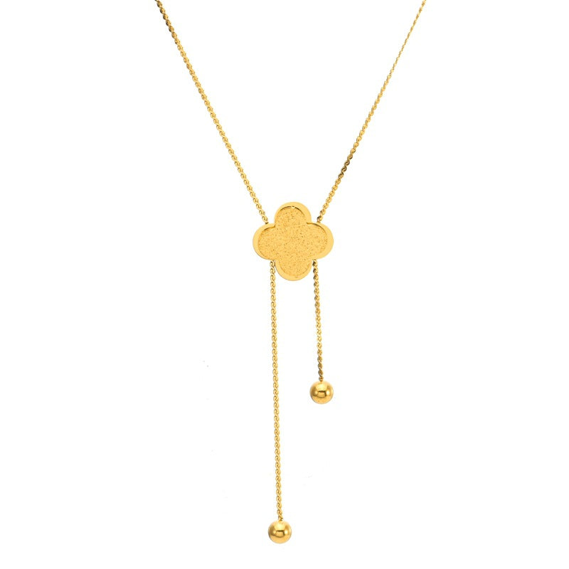 Lucky Four-Leaf Clover Tassel Titanium Steel Necklace — 18K Gold Plated, Fade-Resistant