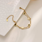 Heart Four-Leaf Clover Round Pendant Double-Layer Bracelet — Titanium Steel, 18K Gold