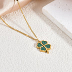 Lucky Four-Leaf Clover White Shell Necklace — Titanium Steel, 18K Gold Plated