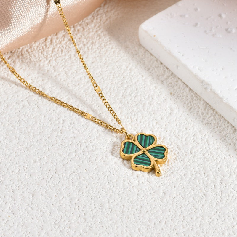 Lucky Four-Leaf Clover White Shell Necklace — Titanium Steel, 18K Gold Plated